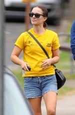 NATALIE PORTMAN in Denim Shorts Out for Lunch in Sydney 02/09/2021