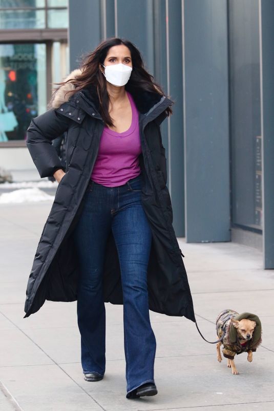 PADMA LAKSHMI Out with Her Dog in New York 02/16/2021