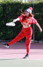 PHOEBE PRICE All in Red at a Tennis Court in Los Anegeles 02/16/2021