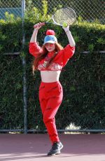 PHOEBE PRICE All in Red at a Tennis Court in Los Anegeles 02/16/2021