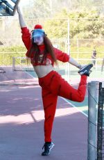 PHOEBE PRICE All in Red at a Tennis Court in Los Anegeles 02/16/2021