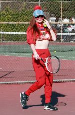 PHOEBE PRICE All in Red at a Tennis Court in Los Anegeles 02/16/2021