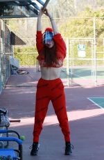PHOEBE PRICE All in Red at a Tennis Court in Los Anegeles 02/16/2021