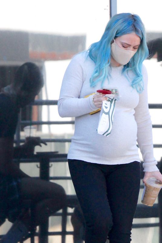 Pregnant HILARY DUFF Leaves Starbucks in Los Angeles 02/21/2021