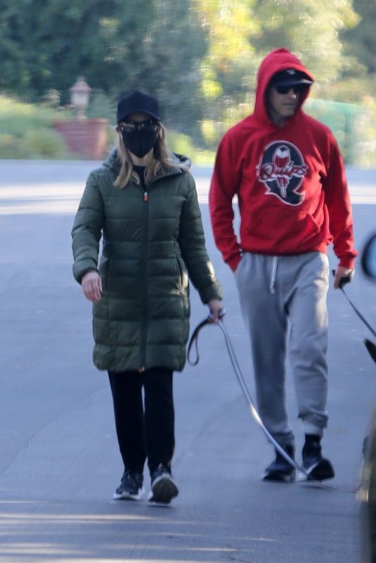 REESE WITHERSPOON and Jim Toth Out with Their Dogs in Brentwood 02/07/2021