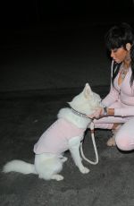 WINNIE HARLOW Night Out with Her Dog in Los Angeles 02/01/2021