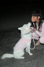 WINNIE HARLOW Night Out with Her Dog in Los Angeles 02/01/2021