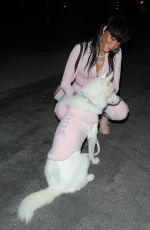 WINNIE HARLOW Night Out with Her Dog in Los Angeles 02/01/2021