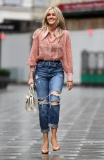 ASHLEY ROBERTS in Ripped Denim Arrives at Breakfast Show in London 03/12/2021