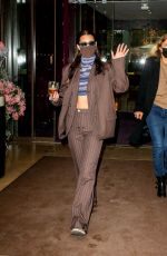 BELLA HADID Leaves Mandarin Oriental Hotel in Paris 03/04/2021