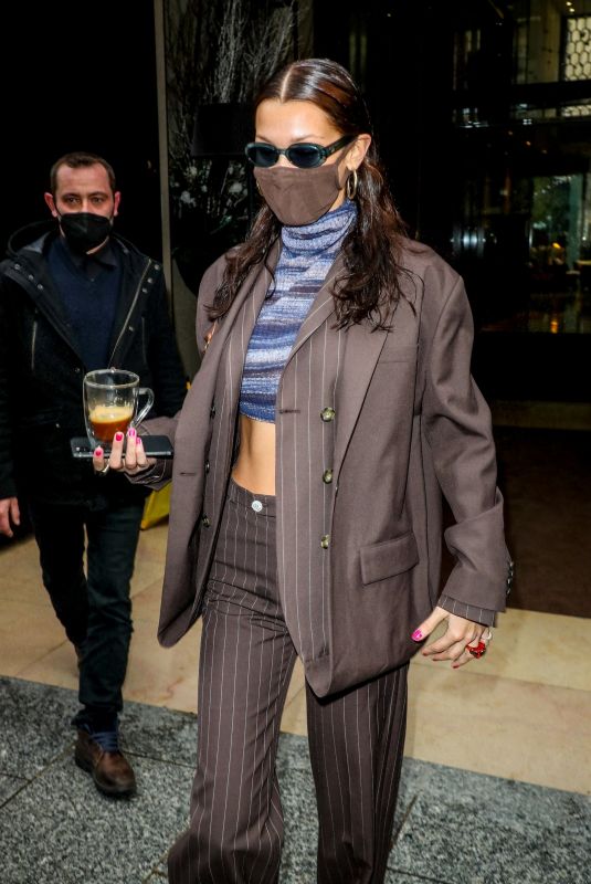 BELLA HADID Leaves Mandarin Oriental Hotel in Paris 03/04/2021