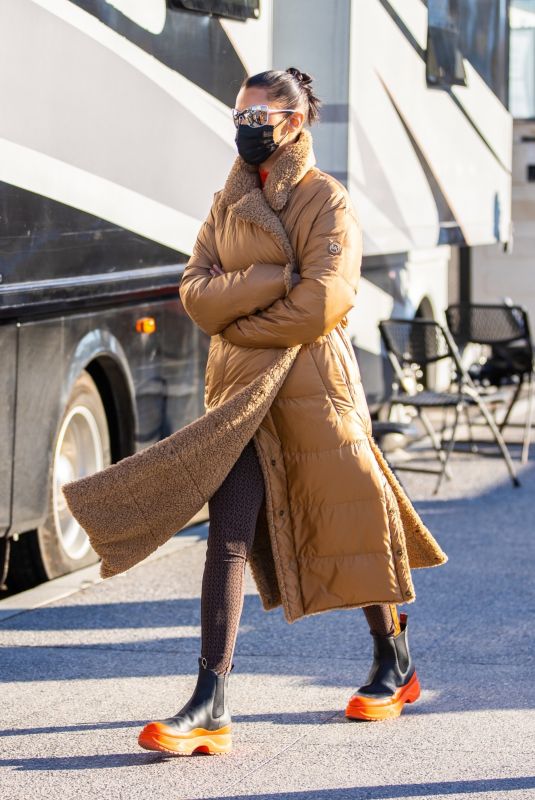 BELLA HADID on the Set of a Michael Kors Campaign in New York 03/29/2021