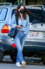 COURTENEY COX in Double Denim Out Shopping on Melrose Place in West Hollywood 03/18/2021