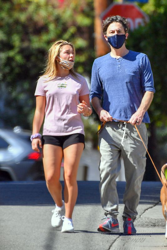 FLORENCE PUGH and Zach Braff Out with Their Dog in Los Angeles 03/01/2021