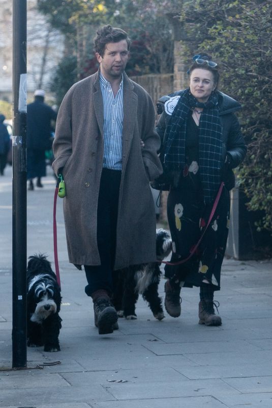 HELENA BONHAM CARTER abd Rye Dag Holmboe Out with Their Dogs in London 03/22/2021