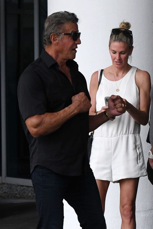 JENNIFER FLAVIN and Sylvester Stallone Leaves Setai Hotel in Miami 03/19/2021