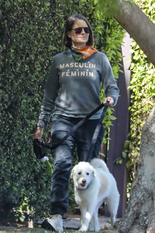 JODIE FOSTER Out with Her Dog in Brentwood 03/09/2021