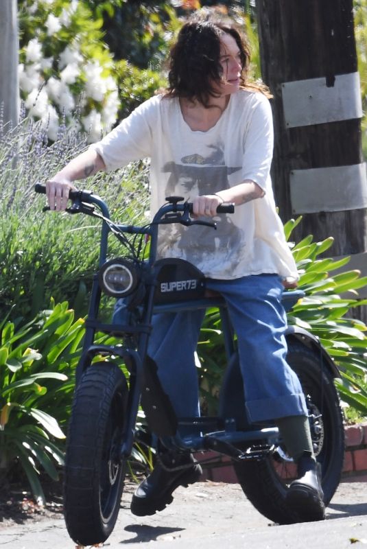 LENA HEADEY Rides Electric Motorbike Out in Los Angeles 03/16/2021
