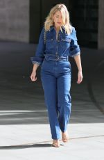MOLLIE KING in a Denim Jumpsuit at BBC Studios in London 03/27/2021