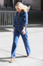MOLLIE KING in a Denim Jumpsuit at BBC Studios in London 03/27/2021