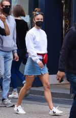 NINA AGDAL in Denim Skirt Out in New York 03/27/2021