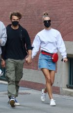 NINA AGDAL in Denim Skirt Out in New York 03/27/2021