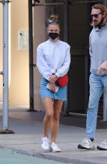 NINA AGDAL in Denim Skirt Out in New York 03/27/2021