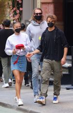 NINA AGDAL in Denim Skirt Out in New York 03/27/2021