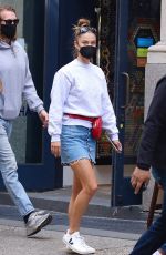 NINA AGDAL in Denim Skirt Out in New York 03/27/2021