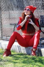 PHOEBE PRICE All in Red Out in Los Angeles 03/23/2021