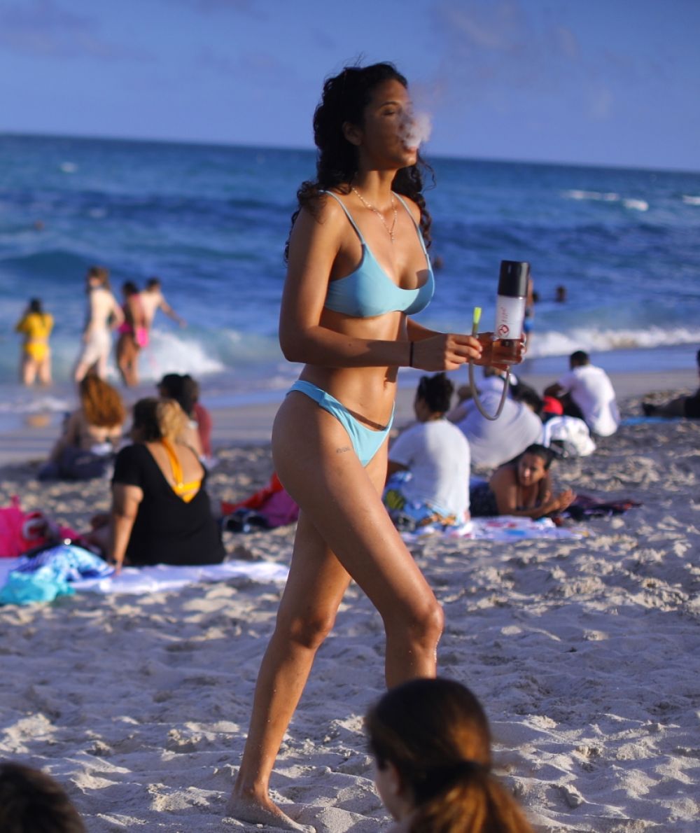 REBECCA SCOTT in Bikini on the Beach in Miami 02/28/2021.