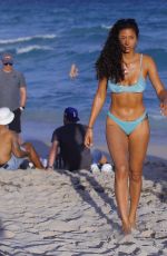 REBECCA SCOTT in Bikini on the Beach in Miami 02/28/2021