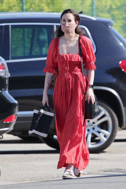 RUMER WILLIS in a Red Dress Out in Beverly Hills 03/28/2021