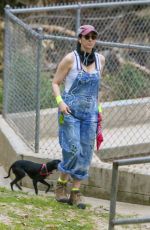 SARAH SILVERMAN in Denim Overalls Out with Her Dog in Los Feliz 03/29/2021