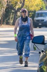 SARAH SILVERMAN in Denim Overalls Out with Her Dog in Los Feliz 03/29/2021