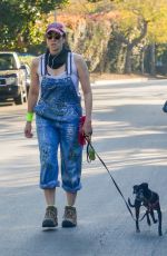 SARAH SILVERMAN in Denim Overalls Out with Her Dog in Los Feliz 03/29/2021
