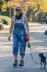 SARAH SILVERMAN in Denim Overalls Out with Her Dog in Los Feliz 03/29/2021