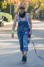 SARAH SILVERMAN in Denim Overalls Out with Her Dog in Los Feliz 03/29/2021