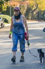 SARAH SILVERMAN in Denim Overalls Out with Her Dog in Los Feliz 03/29/2021