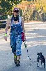 SARAH SILVERMAN in Denim Overalls Out with Her Dog in Los Feliz 03/29/2021