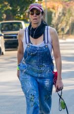 SARAH SILVERMAN in Denim Overalls Out with Her Dog in Los Feliz 03/29/2021