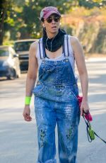 SARAH SILVERMAN in Denim Overalls Out with Her Dog in Los Feliz 03/29/2021