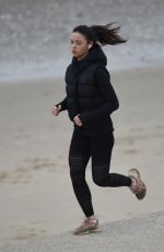 VANESSA BAUER Out Jogging at a Beach in Blackpool 03/09/2021