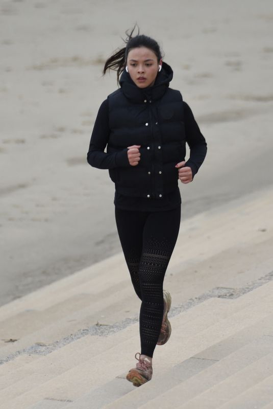 VANESSA BAUER Out Jogging at a Beach in Blackpool 03/09/2021