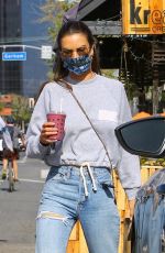 ALESSANDRA AMBROSIO in Ripped Denim at Kreation Organic in Brentwood 04/05/2021