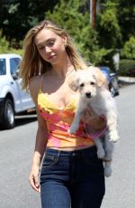 ALEXIS REN Playing with Her Dog at a Park in Los Angeles 04/27/2021