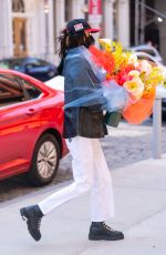 BELLA HADID with a Huge Bouquet of Flowers Out in New York 04/23/2021