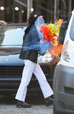BELLA HADID with a Huge Bouquet of Flowers Out in New York 04/23/2021