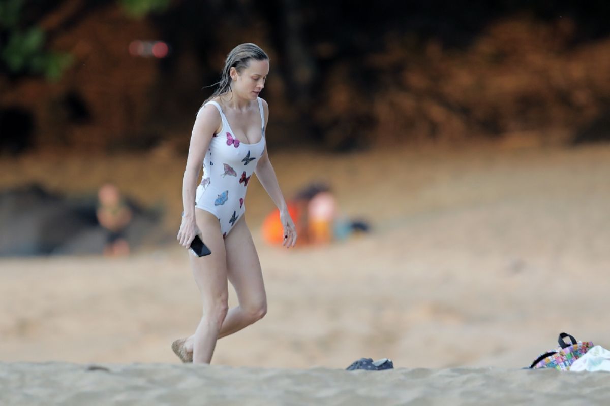 BRIE LARSON in Swimsuit at a Beach in Hawaii 04/19/2021.