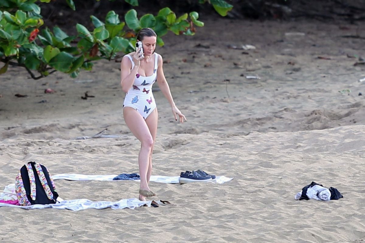 BRIE LARSON in Swimsuit at a Beach in Hawaii 04/19/2021.